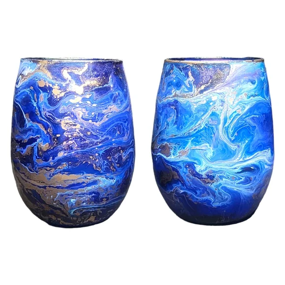 ((SOLD))Royal Blue & Gold/20oz Stemless Wine Set - Picture 4 of 4